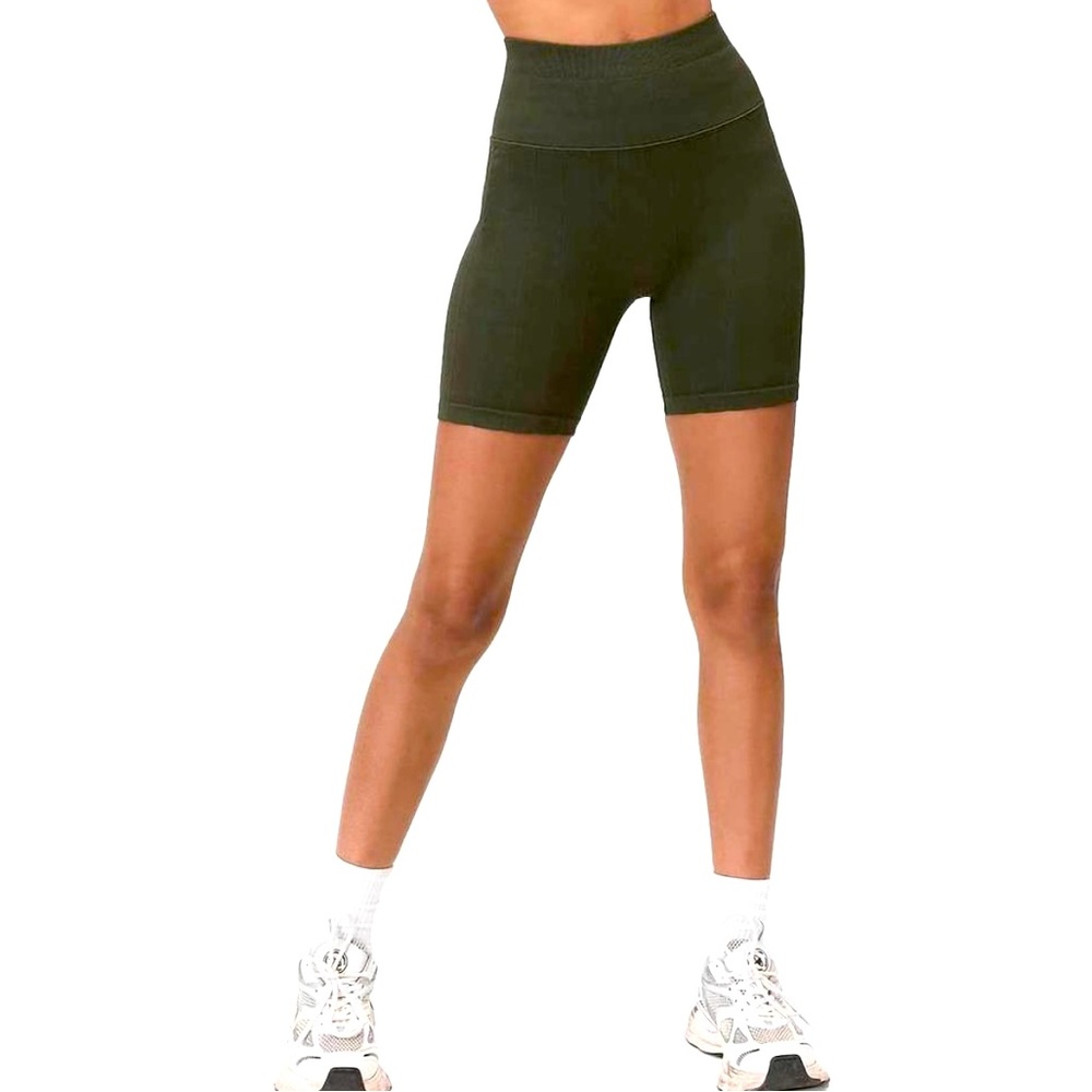 Spiritual Gangster Amara Wide Rib Spandex Yoga Biker Shorts Leaf Olive Green XS